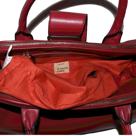 Holiday Group Inc - David Jones Vegan Patent Leather Red Handbag - Picture 12 of 13